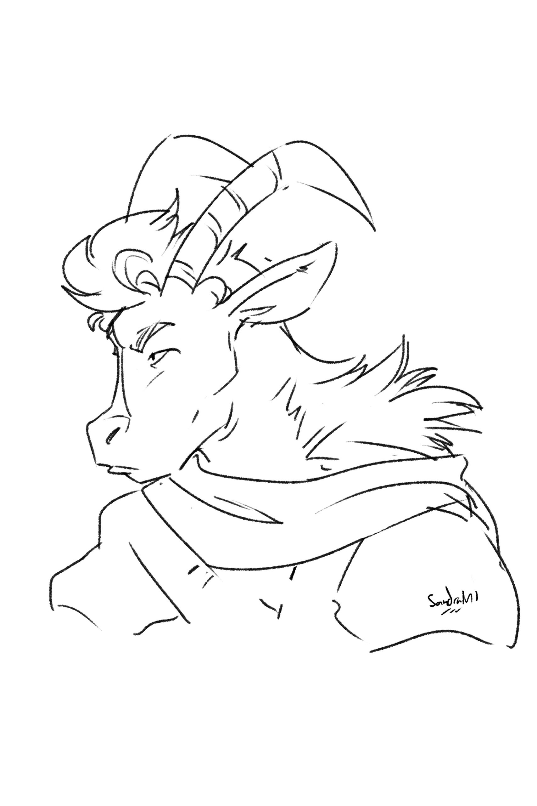 A rough-looking man with curved back horns